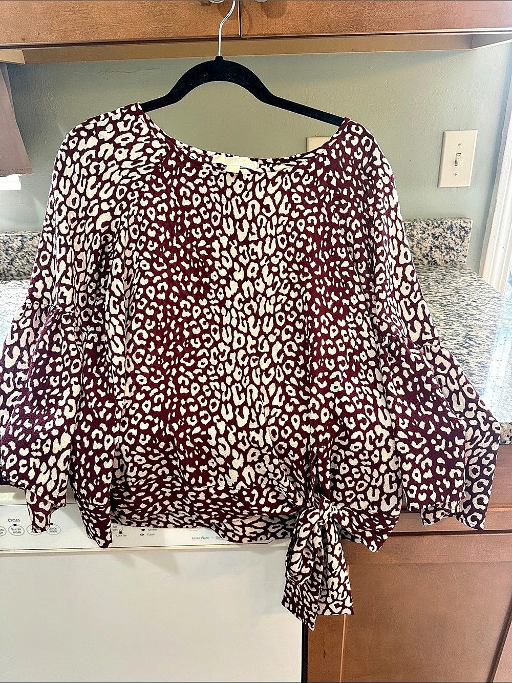 Michael Kors Animal Print Tie Front Blouse in Red & Cream Size Small